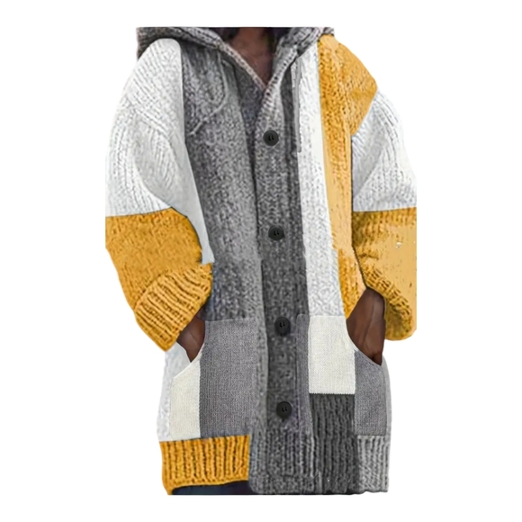 Button Drawstring Hooded Cardigan